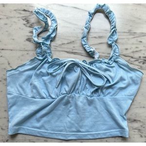Pastel Baby Blue Frilled Ruched Tank Crop Top Cami Camisole Tee Shirt Size S 🦋